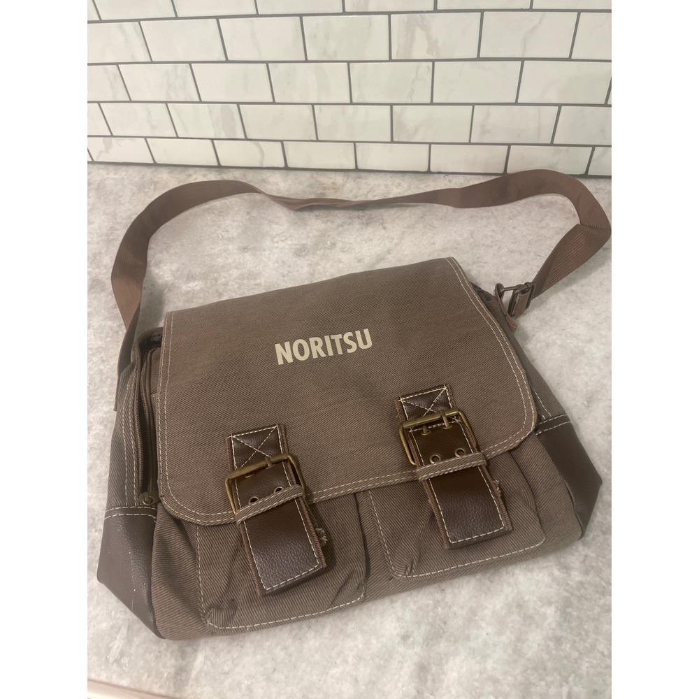 Logomark Messenger Bag Unisex Large Brown Noritsu Canvas Buckle Crossbody Tech